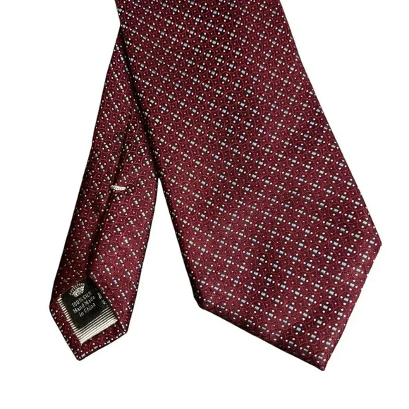 COUNTESS MARA 100% Silk Handmade Red Maroon Tie Blue & White Circular Geometric - Picture 5 of 8